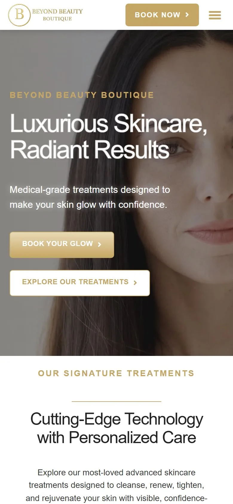 Mobile hero and appointment booking view of Beyond Beauty