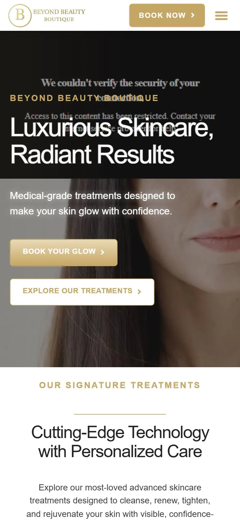 Beyond Beauty Boutique website in Scarsdale NY with luxury aesthetics and skincare treatments