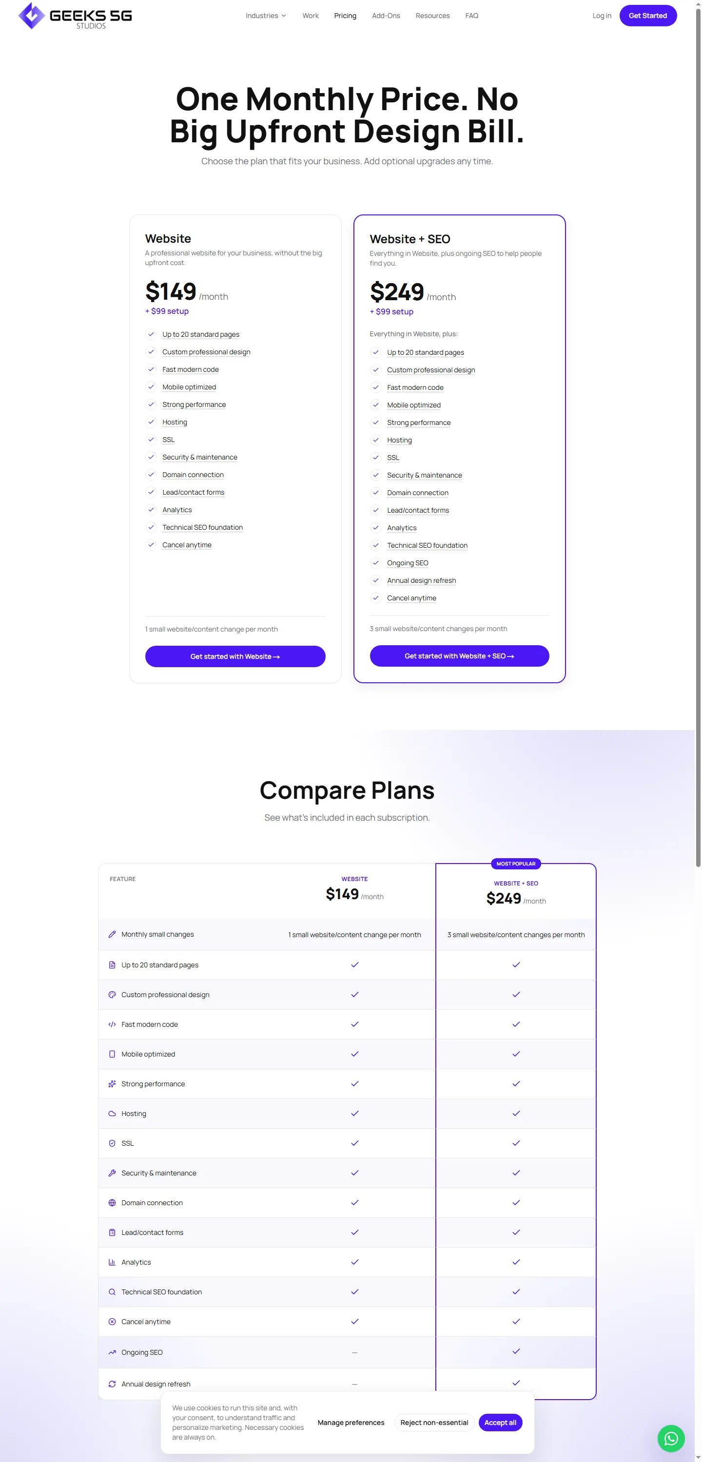Página de precios transparentes y planes mensuales