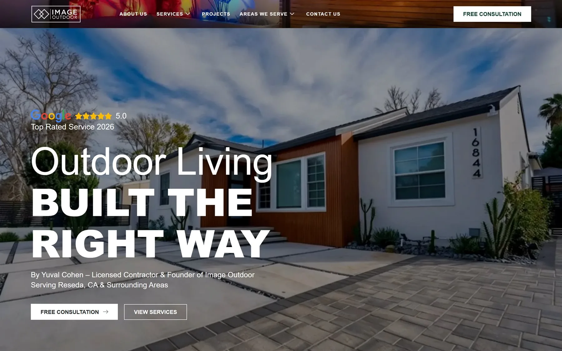 Sitio web de Image Outdoor Living & Construction para Los Ángeles y el Valle de San Fernando