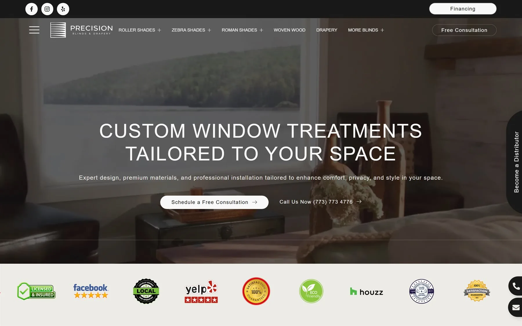 Sitio web Precision Blinds & Drapery
